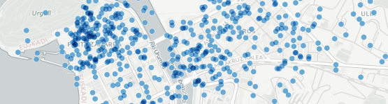 Vista parcial de un mapa con los alojamientos Airbnb de Donosti